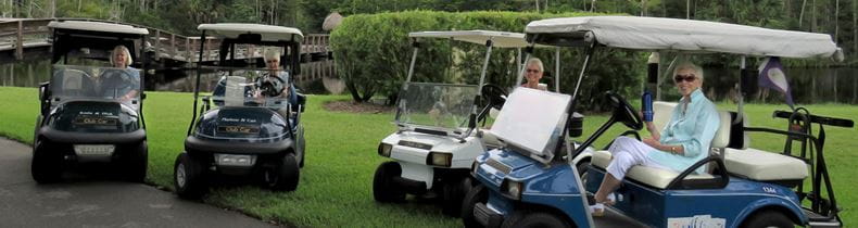 Vi at Bentley Village residents enjoy happy hour on their golf carts